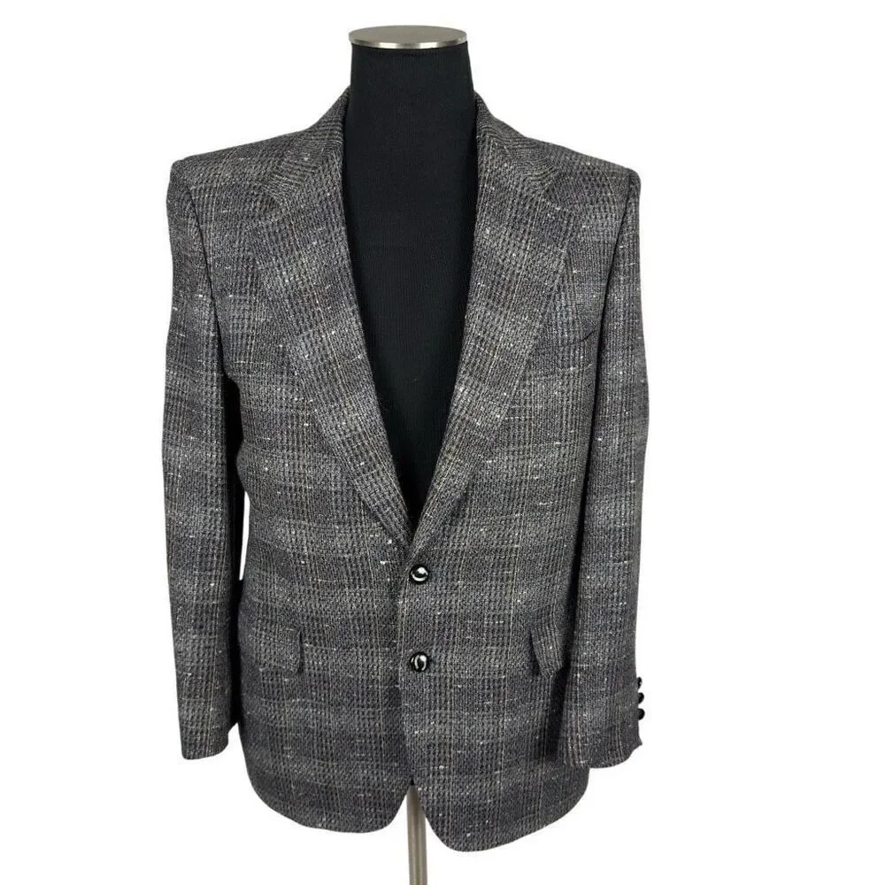 Vintage Ratner Beverly‎ Hills Plaid Heathered Silk Sports Coat - Mens XL